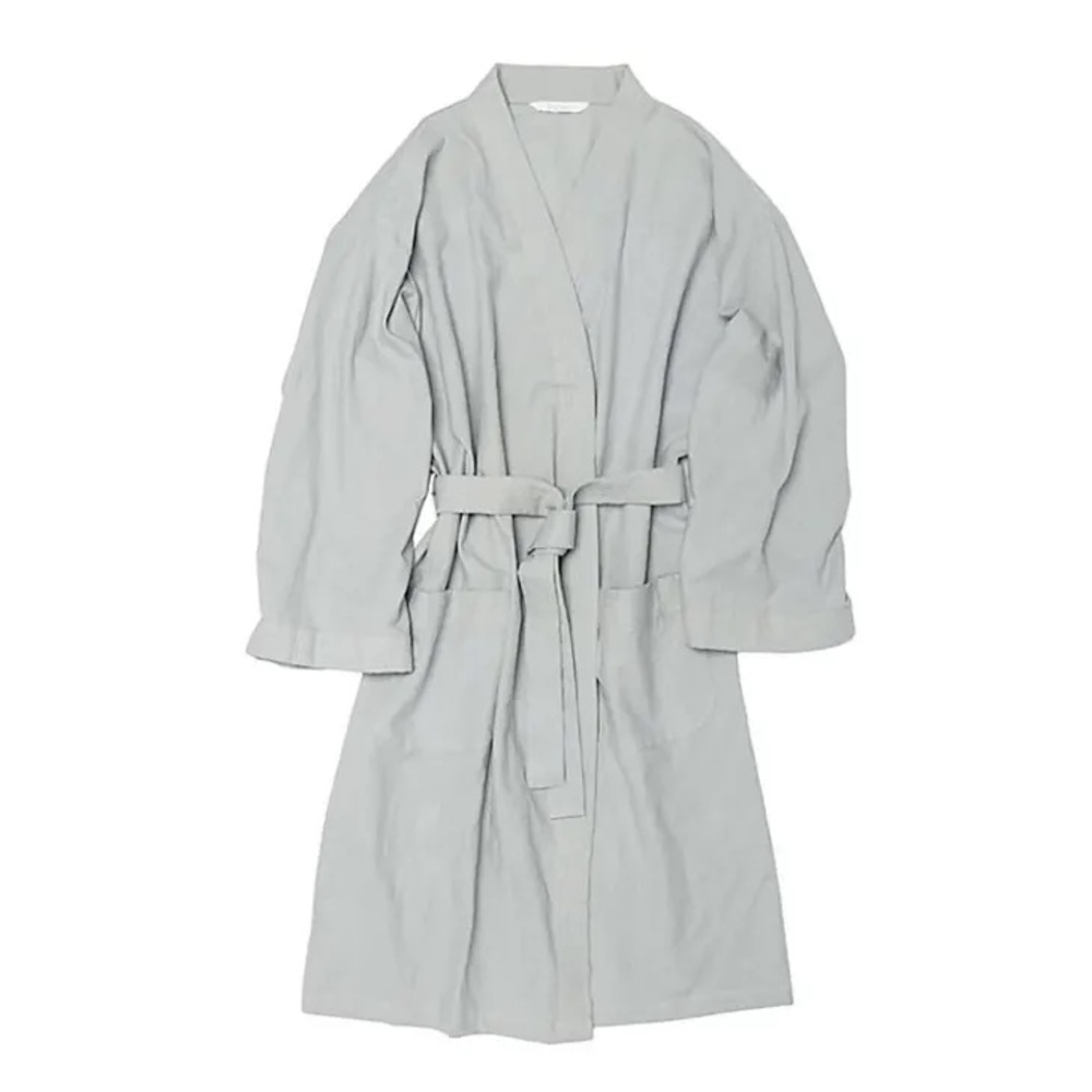 Gray Organic Cotton & Linen Blend Kimono Robe. - Picture 4 of 9